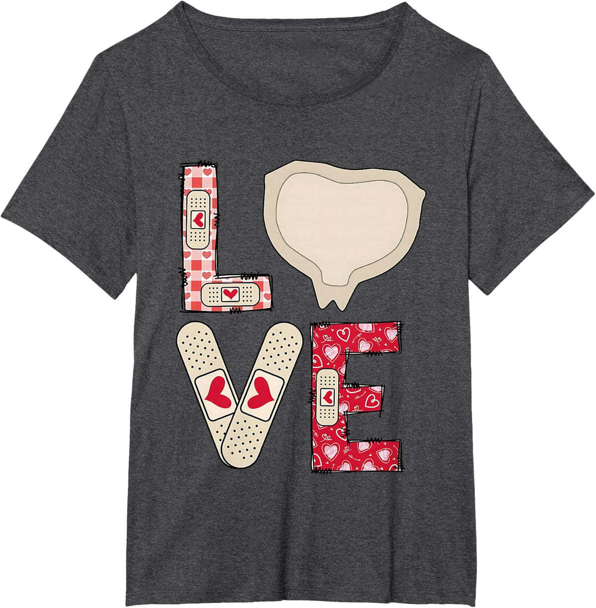 Valentine Day Medical Plaster Patch Funny Wound Care Nurse T-Shirt - Dark Heather Grey