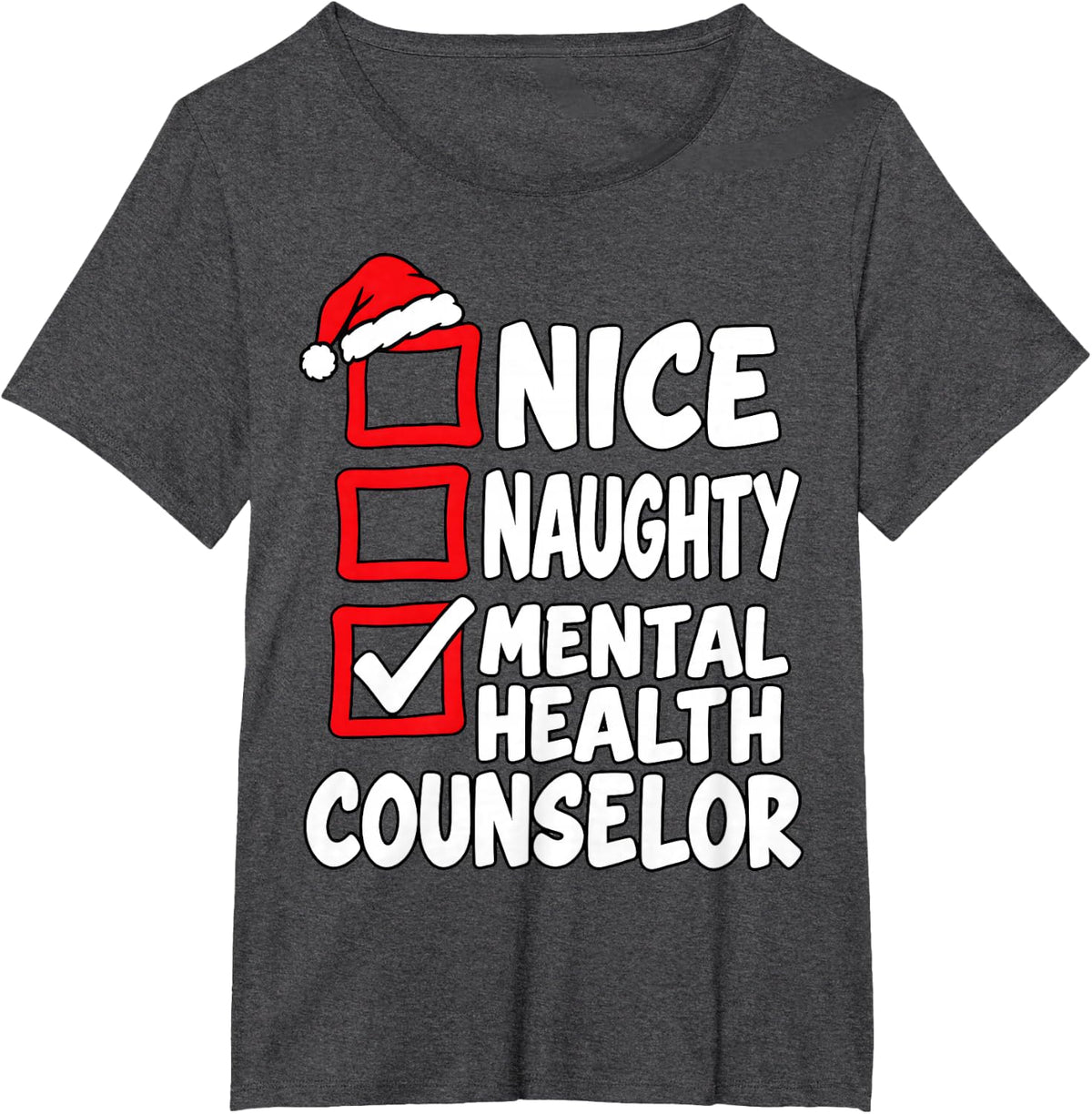 Xmas Mental Health Counselor Santa Hat Christmas T-Shirt - Dark Heather Grey