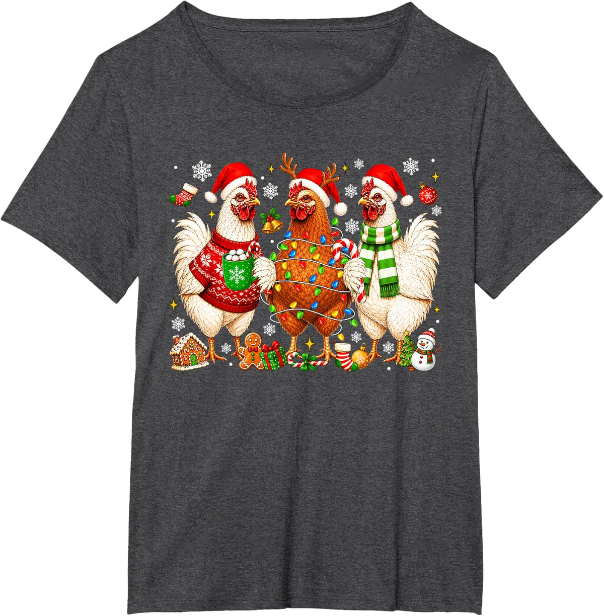 Funny Chicken Santa Christmas Lights Xmas Tree Men Women T-Shirt - Dark Heather Grey