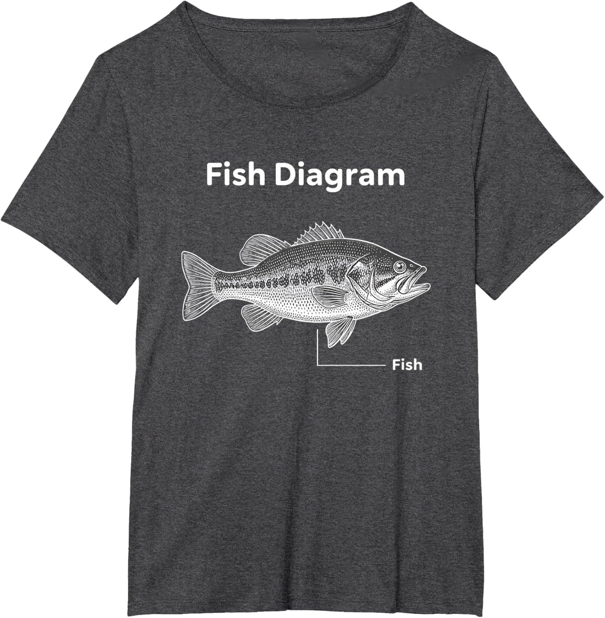 Fish Diagram Fishing Bass Diagram Angler T-Shirt - Dark Heather Grey