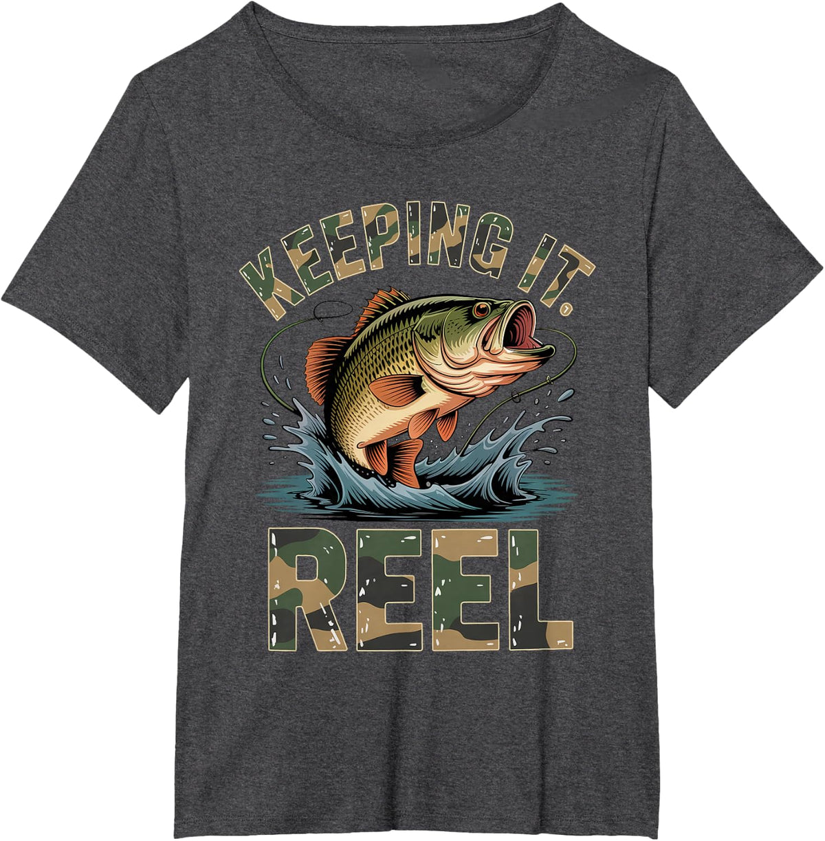 Keeping It Reel Funny Fishing Bass Fish Fisherman Men Boys T-Shirt - Dark Heather Grey