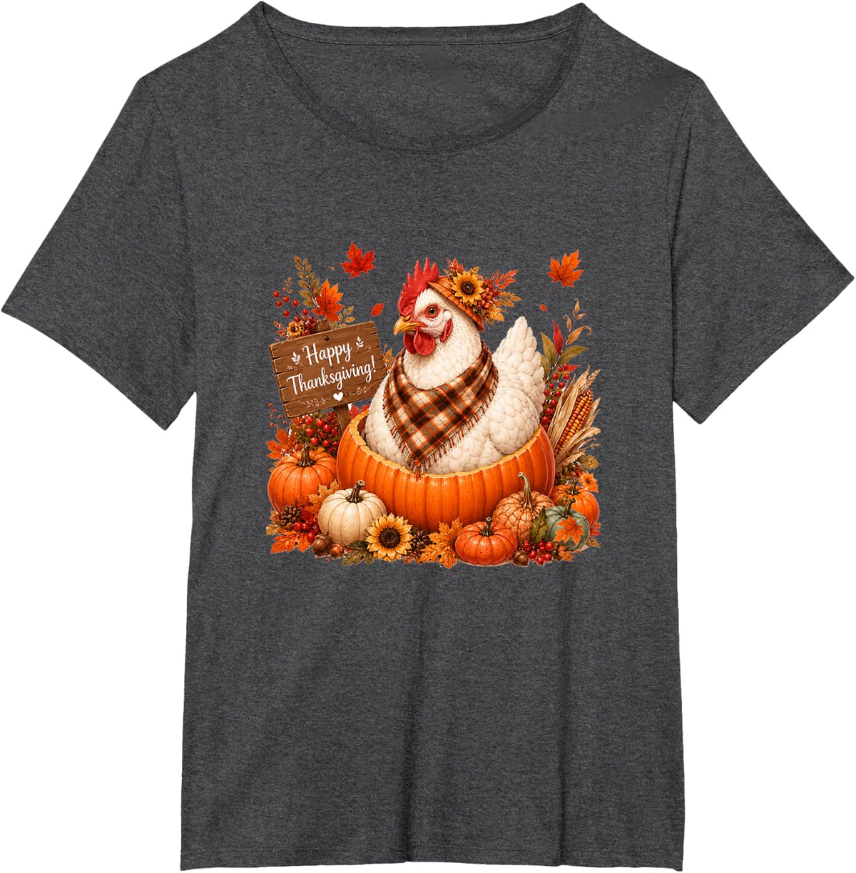 Chicken Inside Pumpkin Fall Leaves Thanksgiving Owner Family T-Shirt - Dark Heather Grey