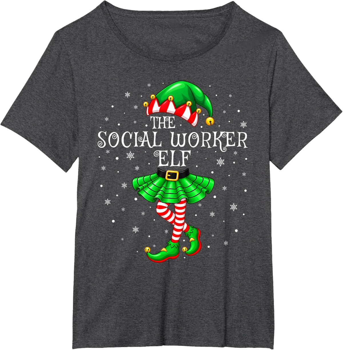 Social Worker Elf Christmas Matching Pajamas Xmas Elf Squad T-Shirt - Dark Heather Grey