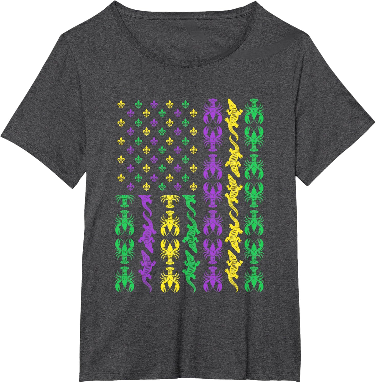 Mardi Gras USA American Flag Crawfish Alligator Mardi Gras T-Shirt - Dark Heather Grey