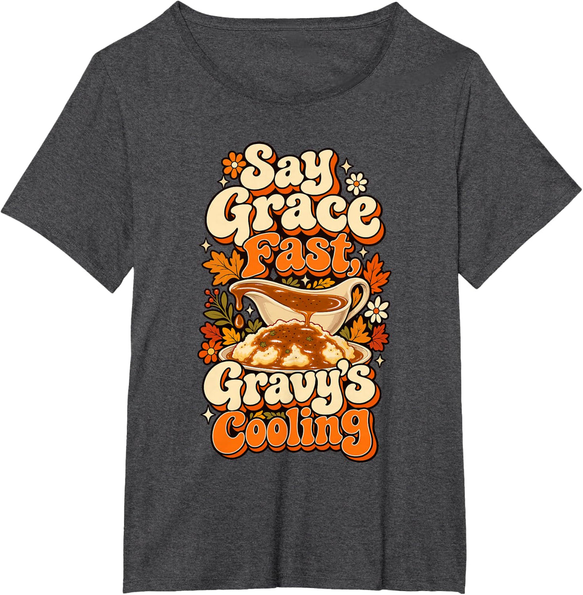 Gravy Lover Mashed Potatoes Foodie Retro Funny Thanksgiving T-Shirt - Dark Heather Grey