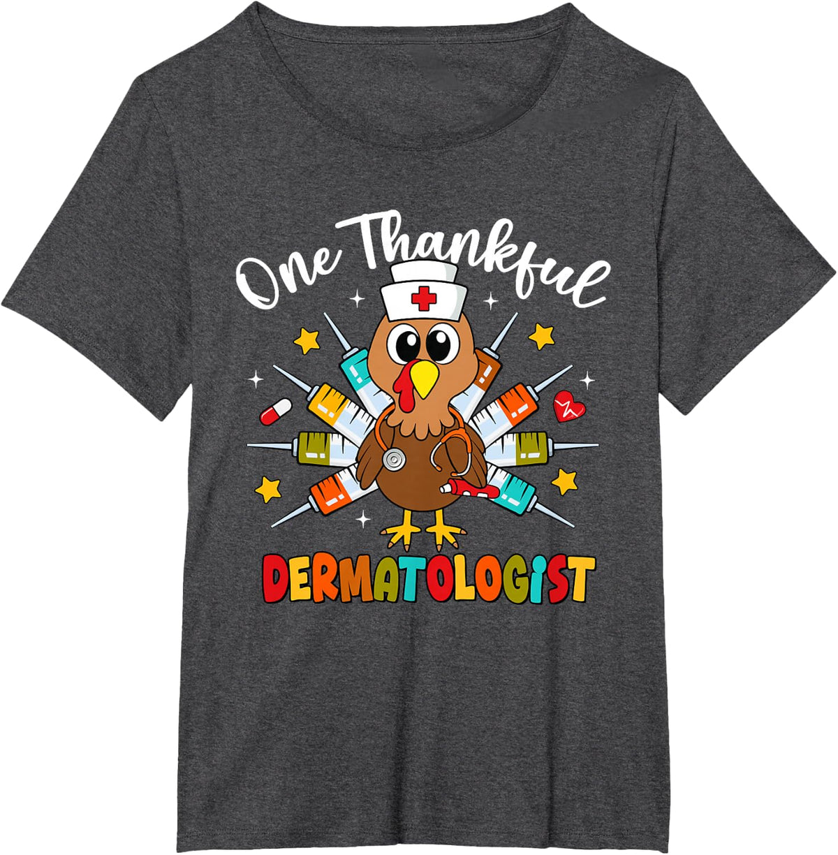 One Thankful Dermatologist Turkey Funny Fall Thanksgiving T-Shirt - Dark Heather Grey