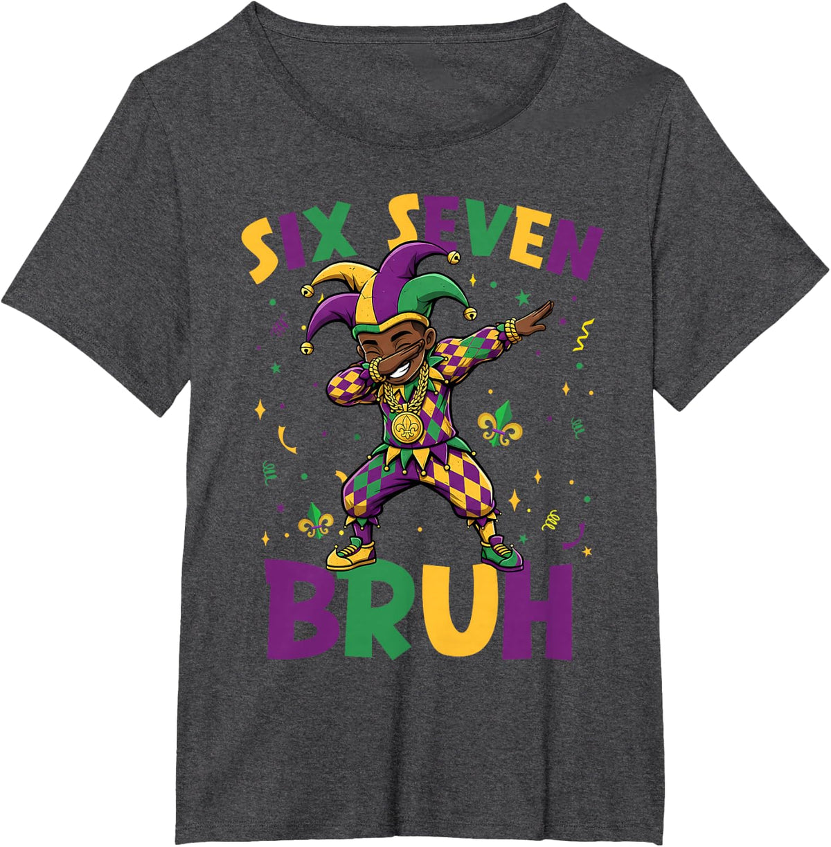 Six Seven 67 Meme Cool Mardi Gras Dabbing Black Boys Kids T-Shirt - Dark Heather Grey