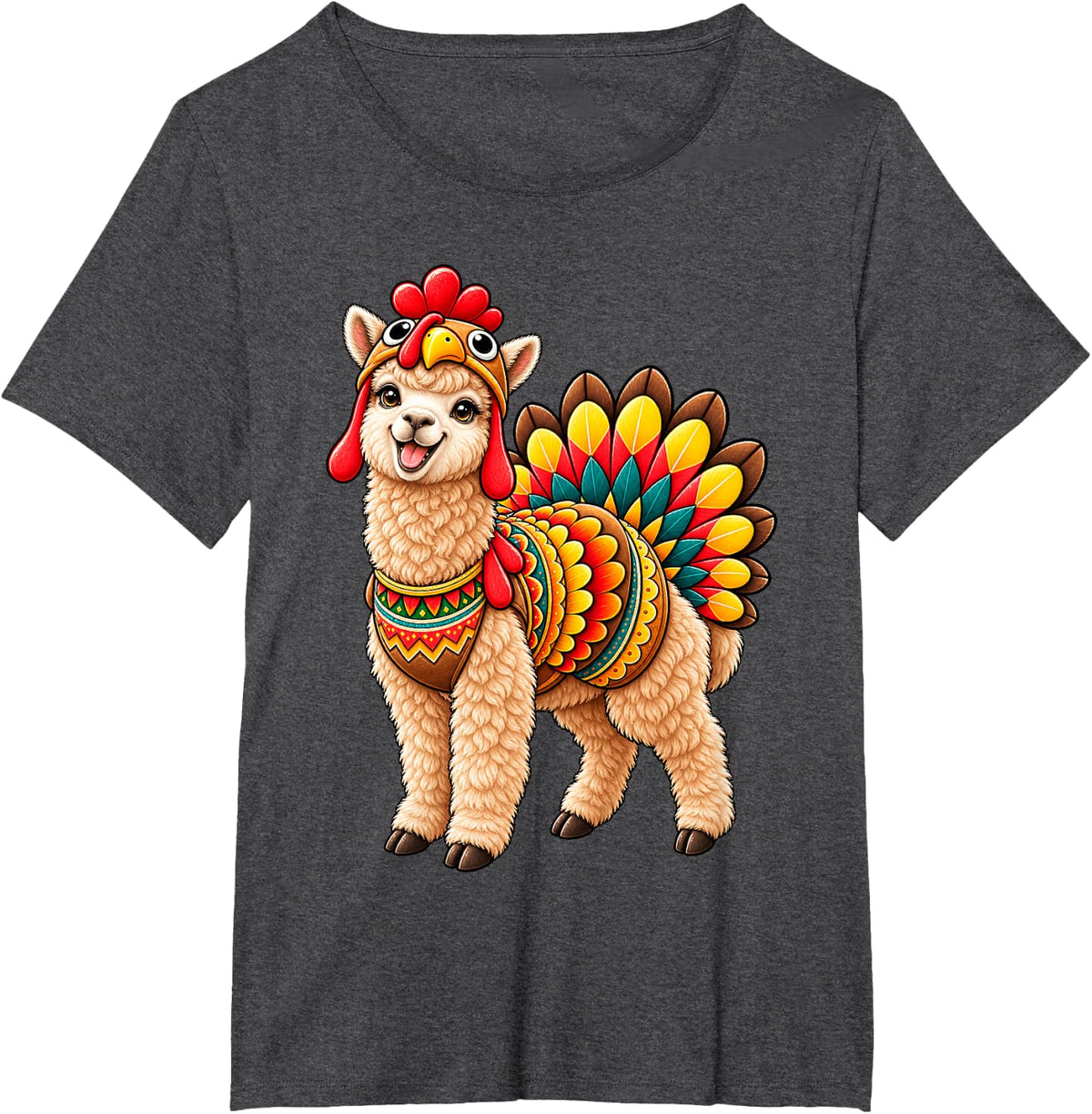 Funny Alpaca Turkey Costume Thanksgiving Animal Lover T-Shirt - Dark Heather Grey