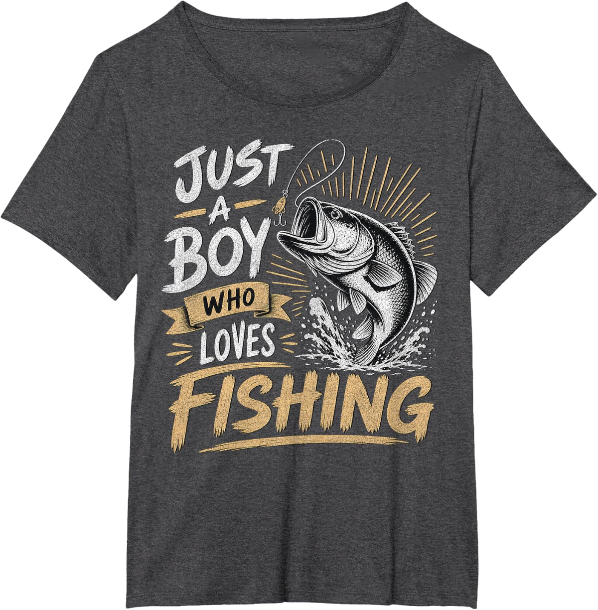 Just A Boy Who Loves Fishing Bass Graphic T-Shirt - Dark Heather Grey