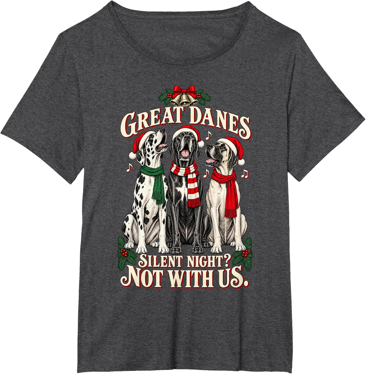Cute Great Dane Dog X-Mas Singing - Funny German Mastiff T-Shirt - Dark Heather Grey