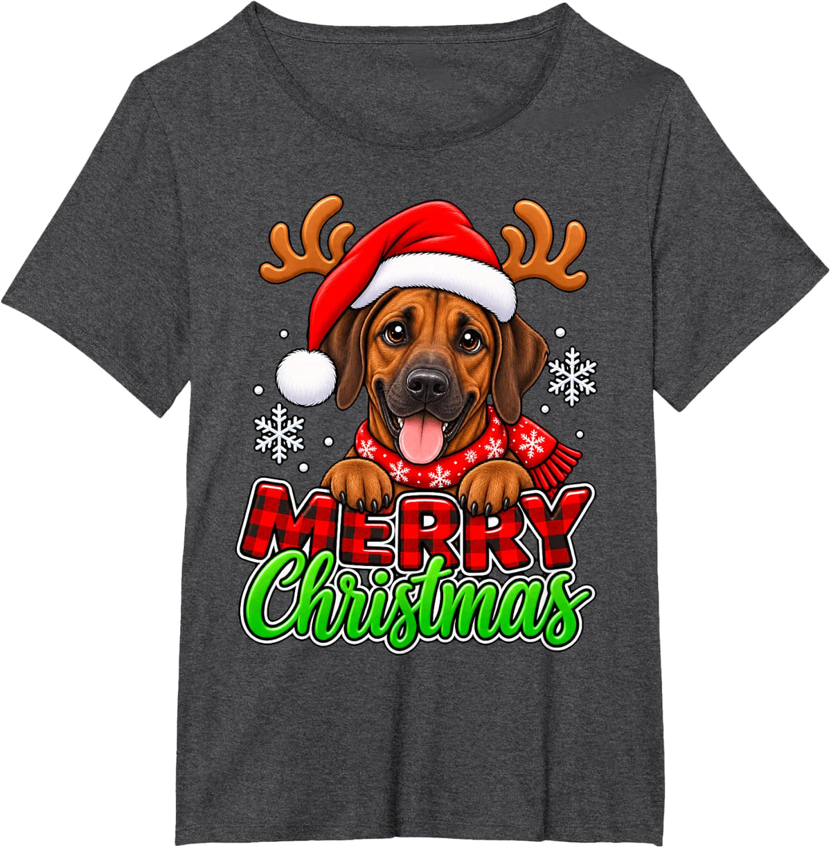 Funny Rhodesian Ridgeback Merry Christmas Santa Reindeer Dog T-Shirt - Dark Heather Grey