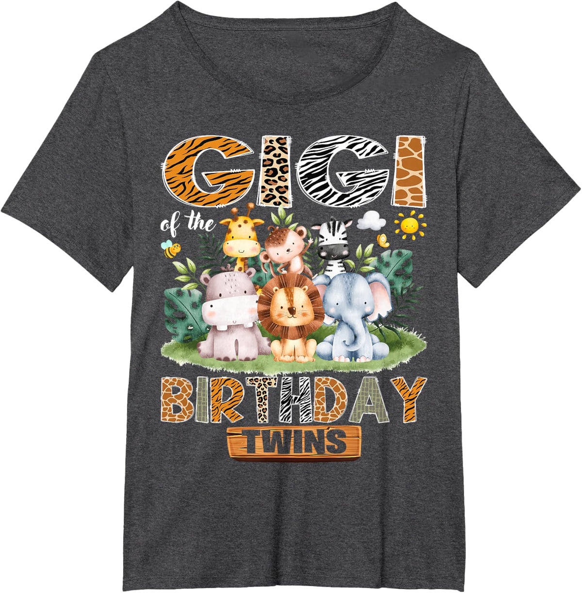 Gigi of The Birthday Twins Safari Woodland Animals T-Shirt - Dark Heather Grey