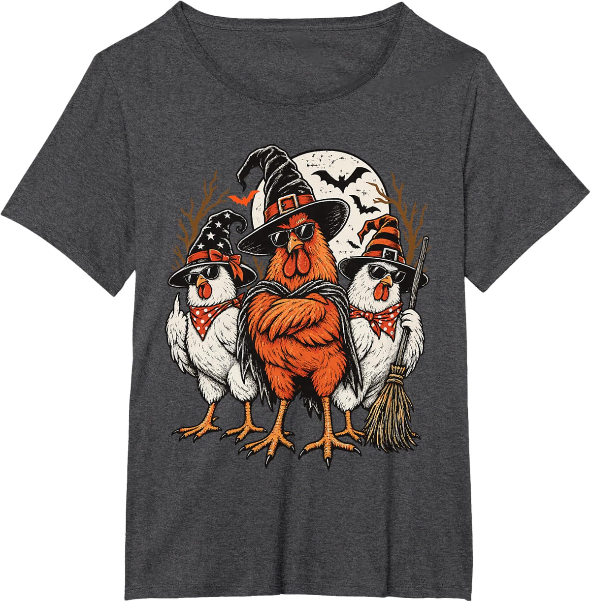 Sunglasses Chickens Halloween Gang Vintage Besties Funny T-Shirt - Dark Heather Grey