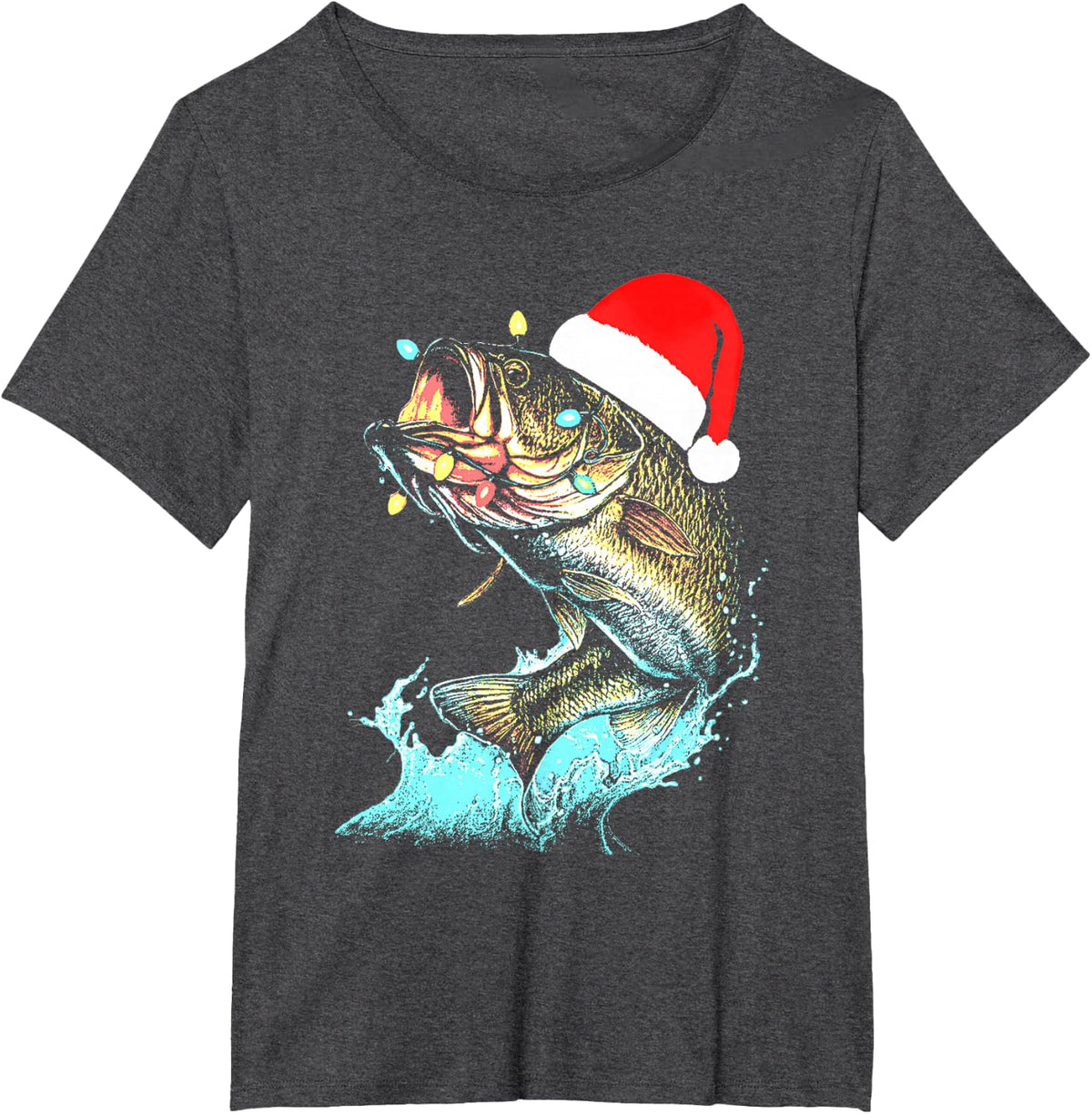 Christmas Dad Bass Fish Funny Fishing Santa Hat Lights Men T-Shirt - Dark Heather Grey