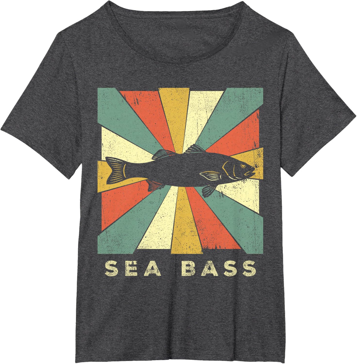 Sea Bass Fish Lover Vintage Retro Style Animal T-Shirt - Dark Heather Grey