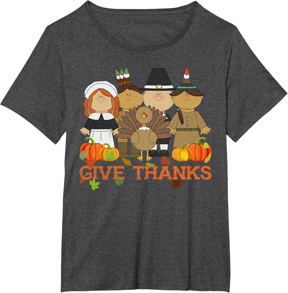 Give Thanks Shirt Pilgrim Indian Thanksgiving Day Turkey Tee T-Shirt - Dark Heather Grey