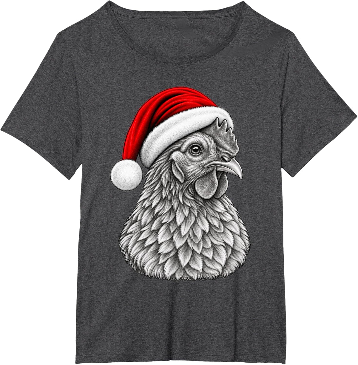 Christmas Santa Hat Chicken Cute Bird Xmas T-Shirt - Dark Heather Grey