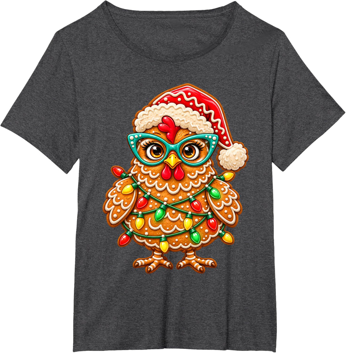 Gingerbread Chicken Christmas Funny Festive Hen T-Shirt - Dark Heather Grey