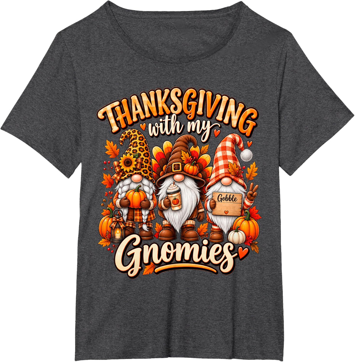 Autumn Funny Fall Gnome Thanksgiving with My Gnomies T-Shirt - Dark Heather Grey