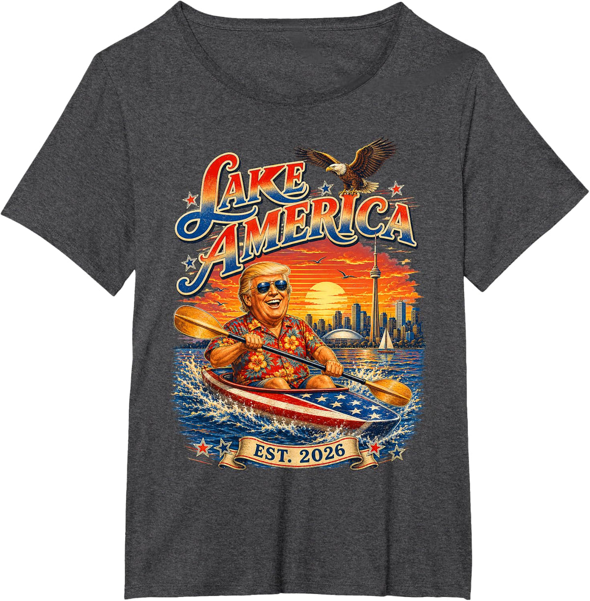 Lake America Est 2026 Vintage Lake America Trump T-Shirt - Dark Heather Grey