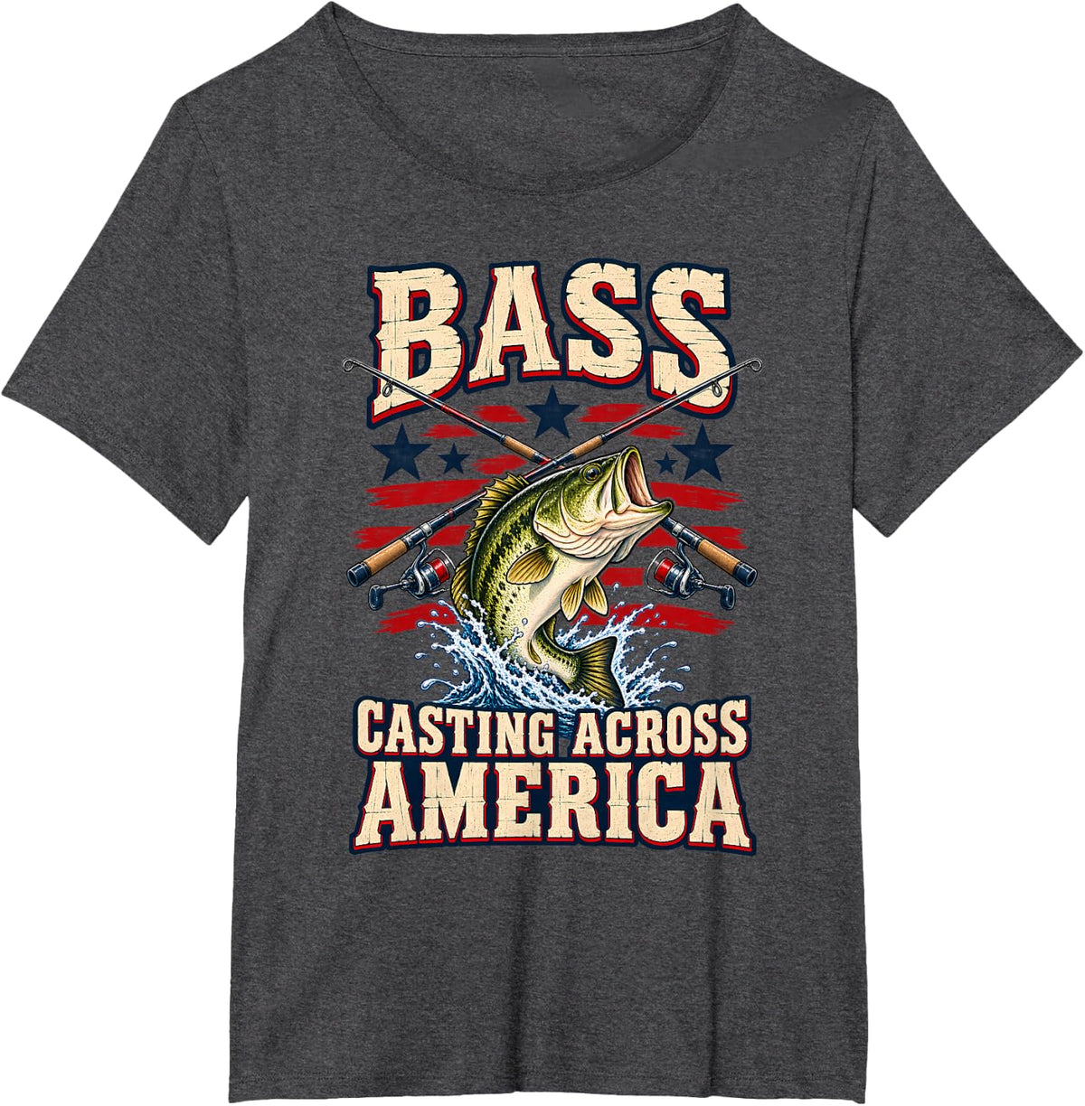 Fishing Bass Fish Fisherman American Flag T-Shirt - Dark Heather Grey