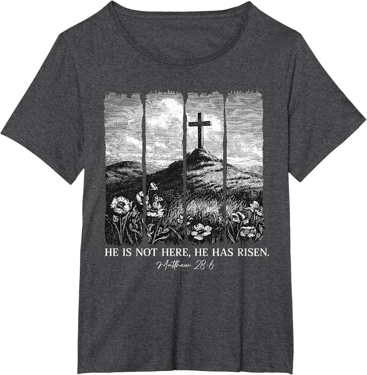 He is Not Here He Has Risen Good Friday Easter Jesus Faith T-Shirt - Dark Heather Grey