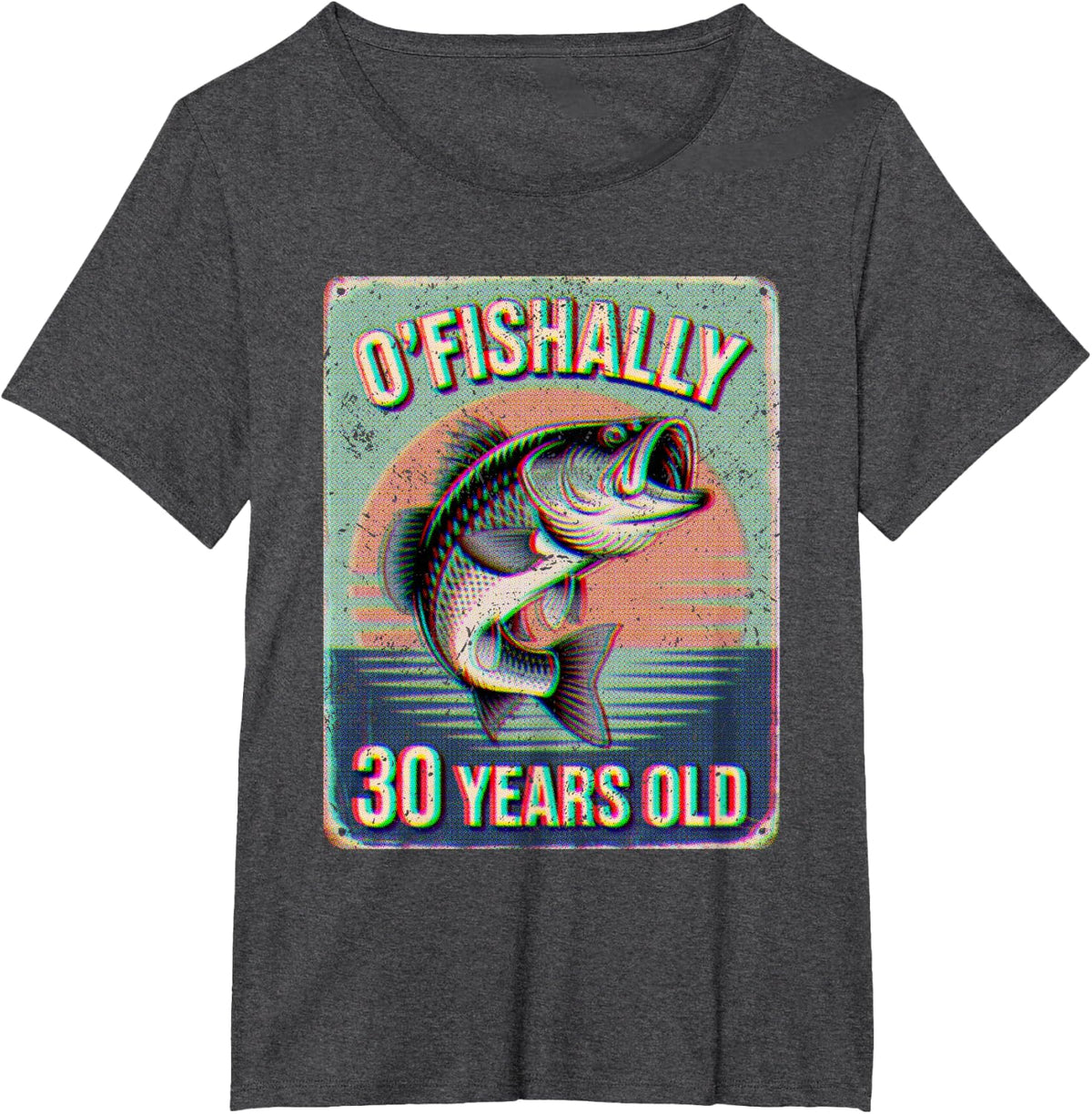 O'FISHALLY 30 Years Old Bass Fishing Angler T-Shirt - Dark Heather Grey