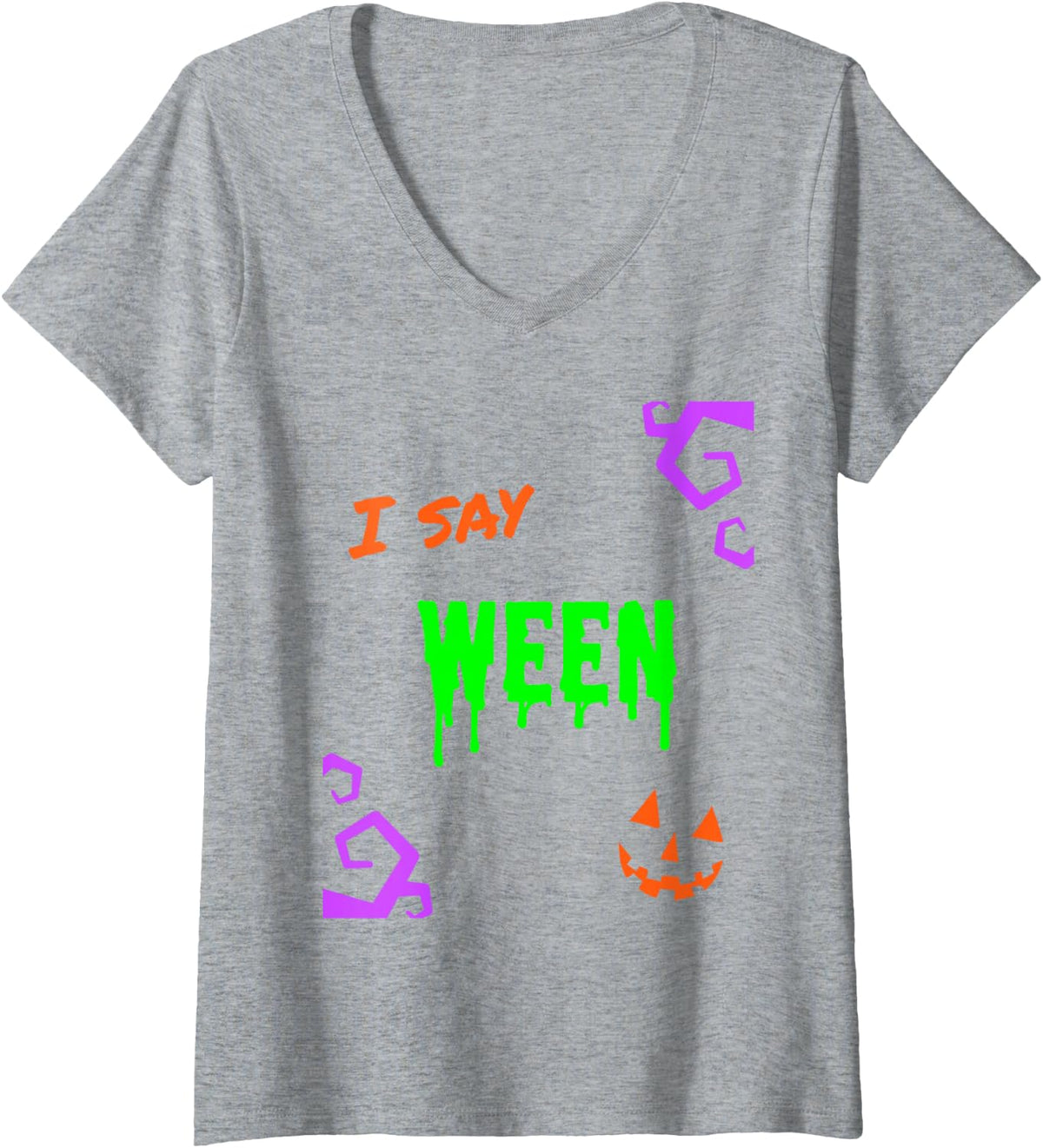 Women's Couples Costume Halloween Matching I say Hallo You say Ween V-Neck T-Shirt - Heather Grey