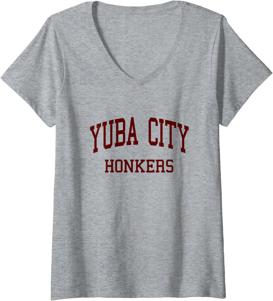 Womens Yuba City High School HS Yuba City CA Retro V-Neck T-Shirt - Heather Grey