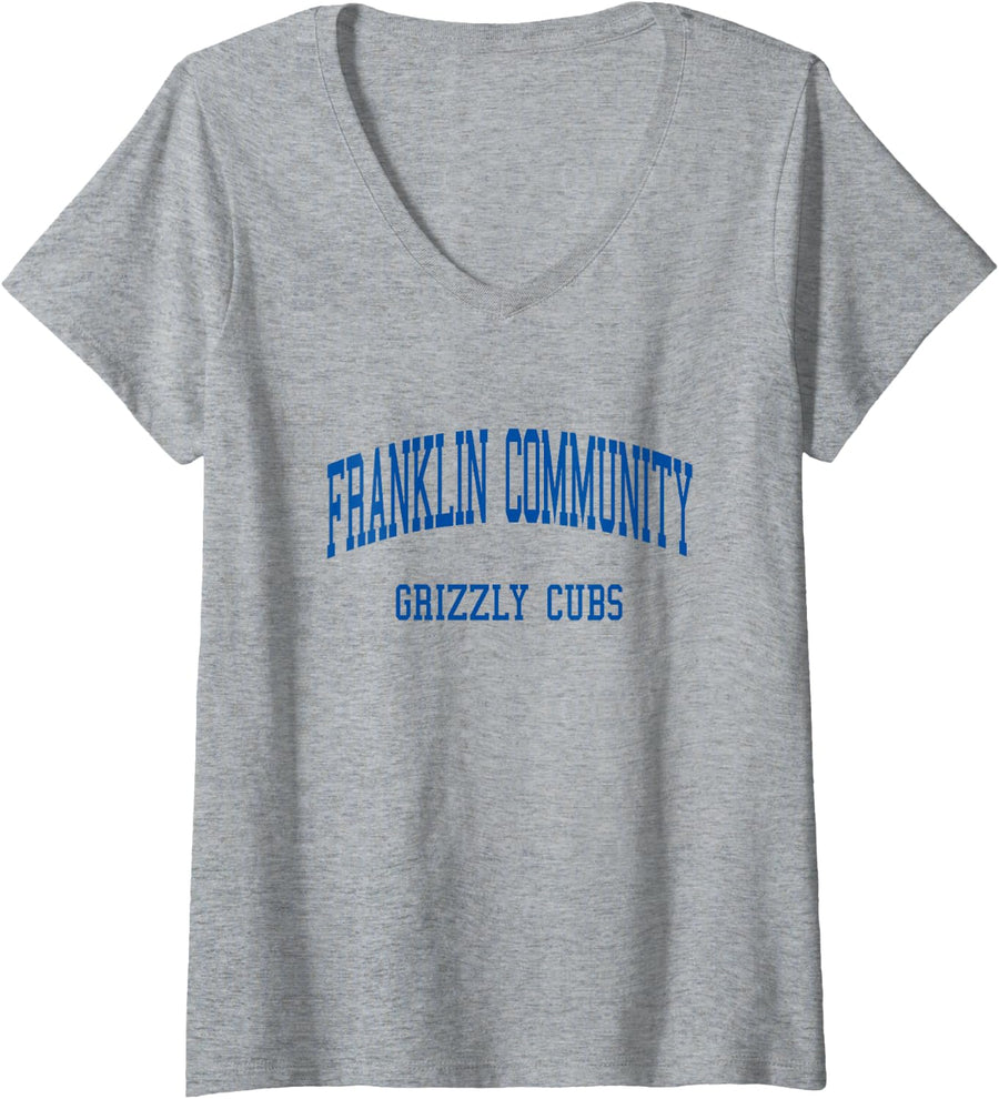 Womens Franklin Community High School HS Franklin in Retro V-Neck T-Shirt - Heather Grey