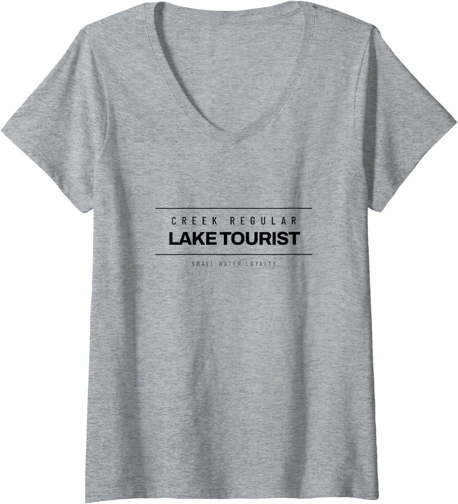 Women's Trout Fishing - Creek Regular Lake Tourist - Fly Fishing V-Neck T-Shirt - Heather Grey