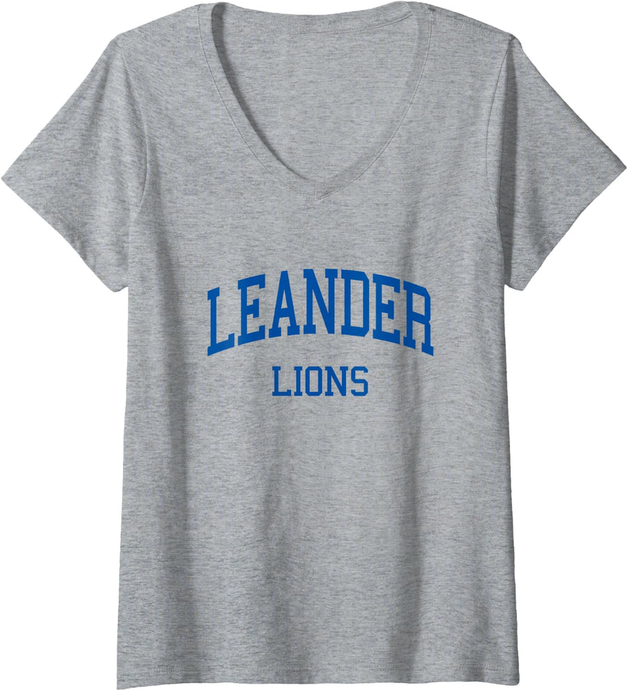 Womens Leander High School HS Leander TX Retro V-Neck T-Shirt - Heather Grey