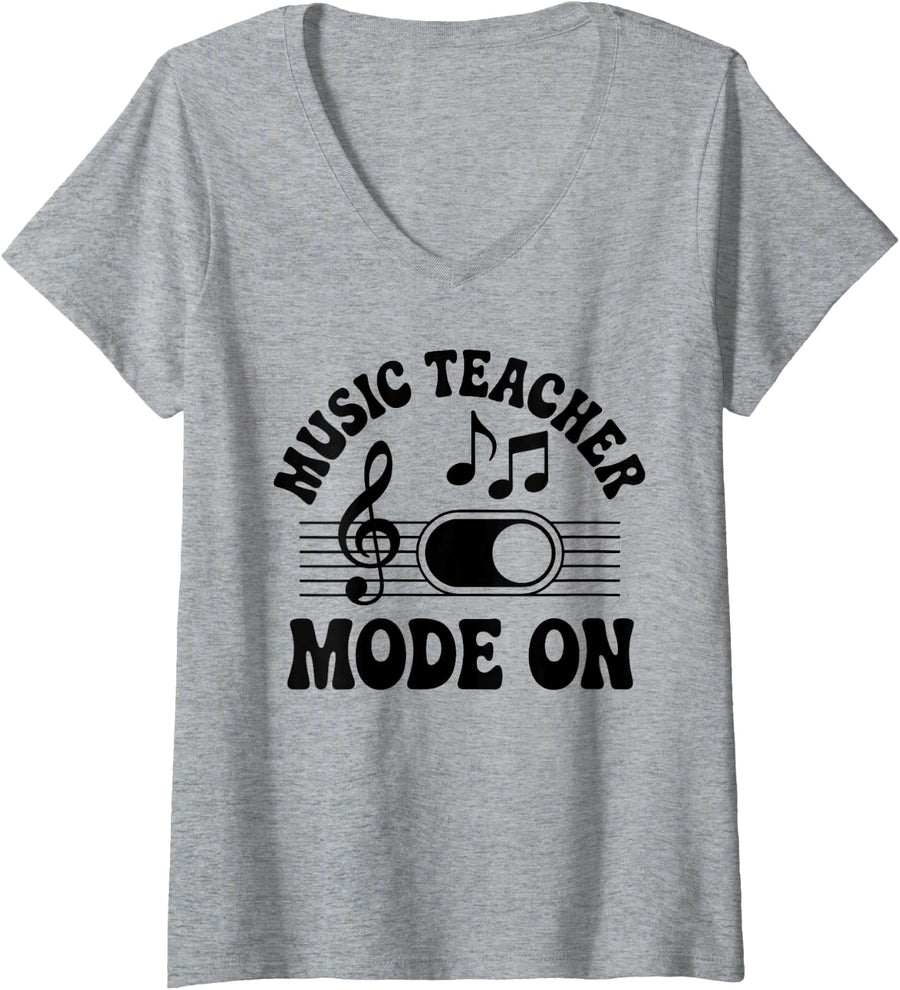 Women's Music Teacher Mode On V-Neck T-Shirt - Heather Grey
