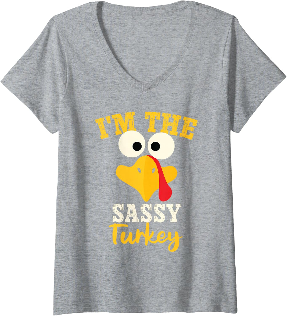 Women's Sassy Turkey Family Matching Thanksgiving Dinner Group Party V-Neck T-Shirt - Heather Grey