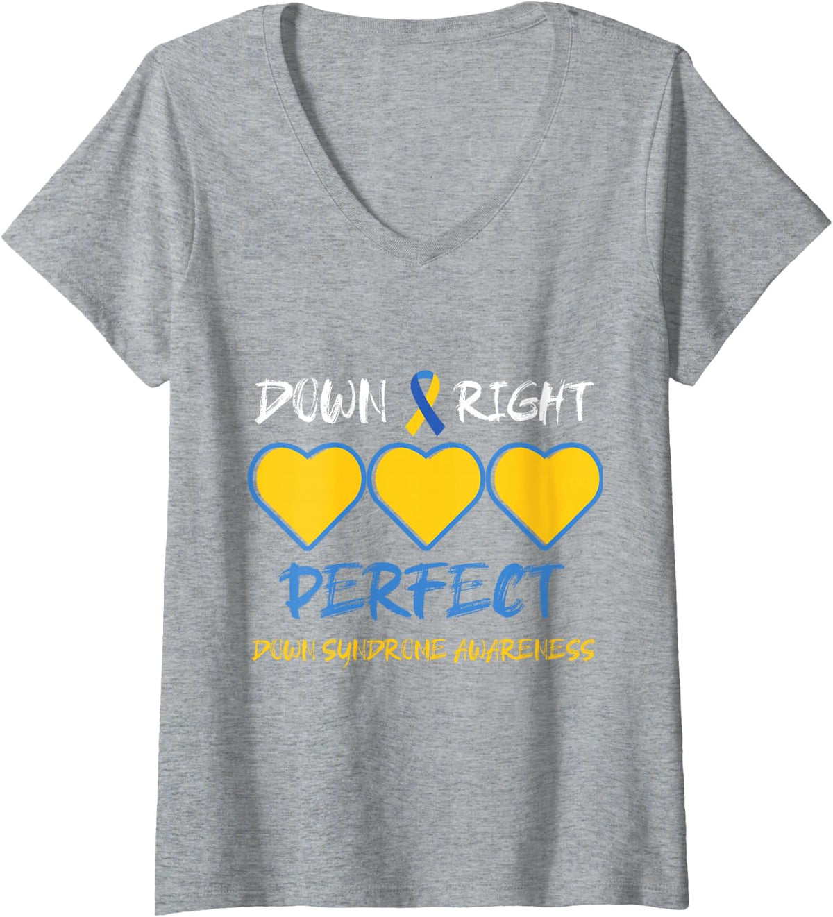 Women's Down Right Perfect Down Syndrome Awareness V-Neck T-Shirt - Heather Grey