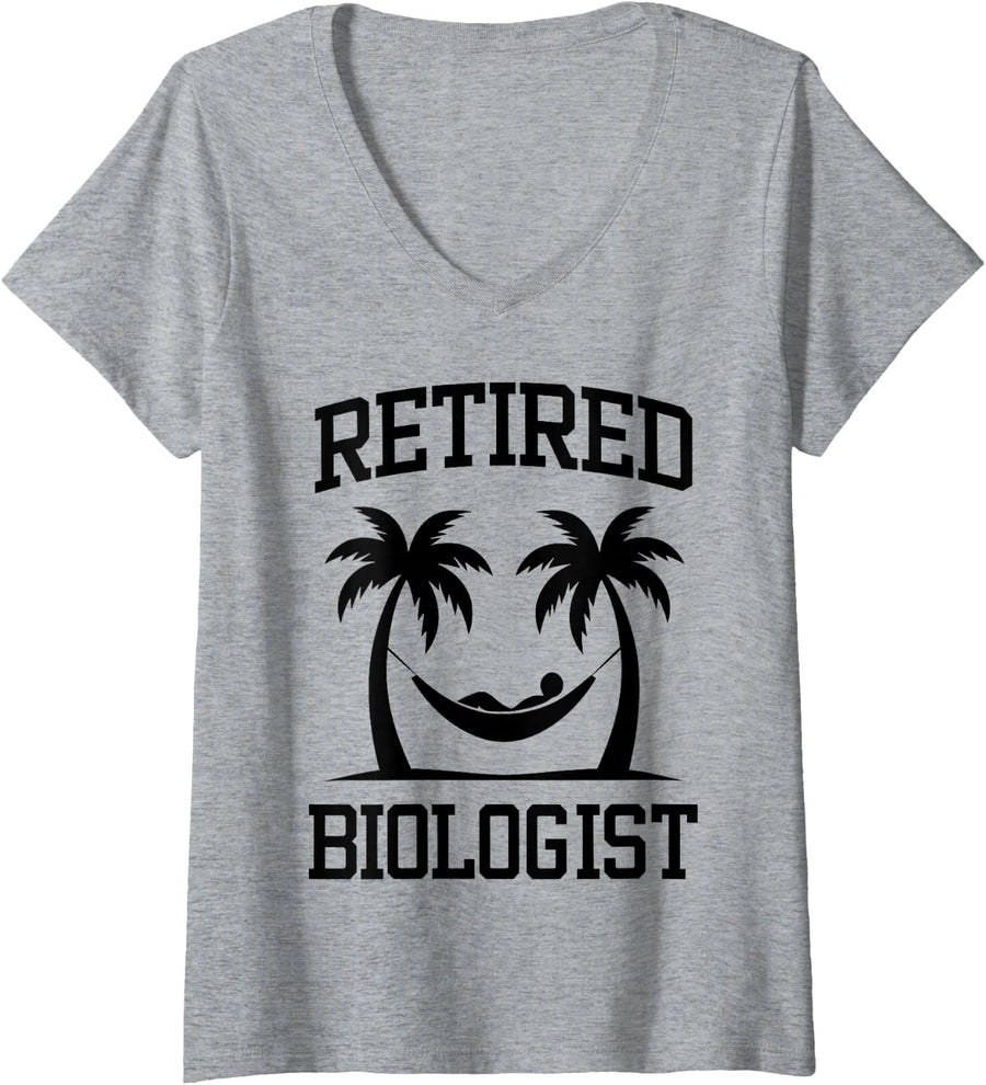 Women's Retired Biologist Beach Vacation V-Neck T-Shirt - Heather Grey