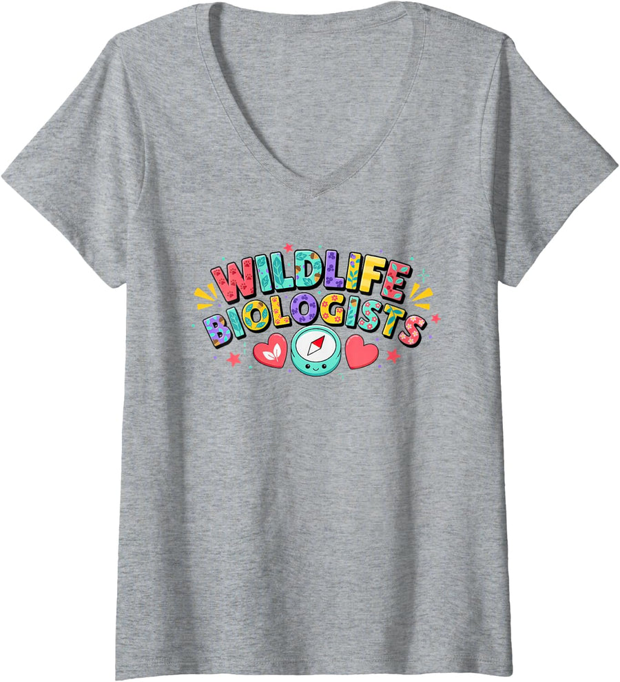 Women's Wildlife Biologist Zoology Field Conservation Ecology V-Neck T-Shirt - Heather Grey