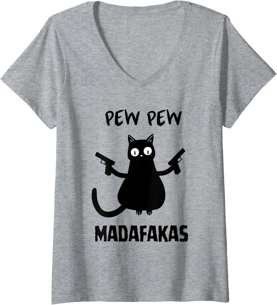 Women's Funny Cat Halloween Madafakas Cat Halloween Spooky Black Cat V-Neck T-Shirt - Heather Grey