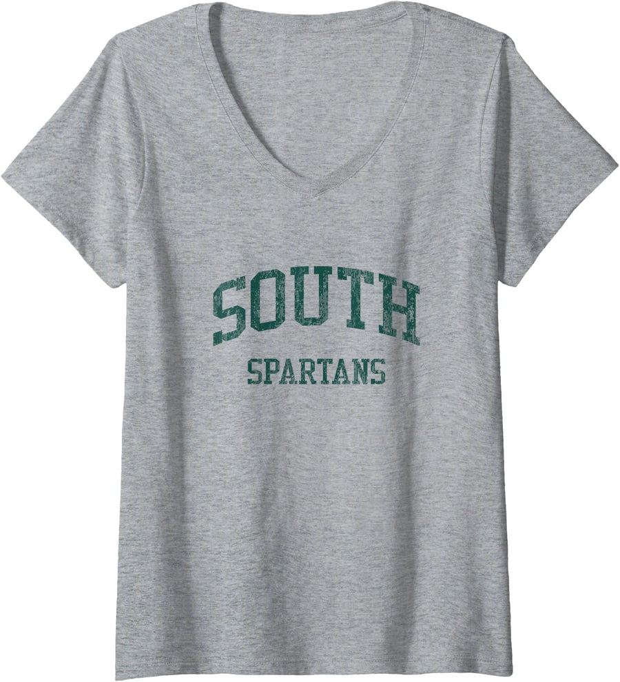 Womens South High School HS Torrance CA Vintage Sports V-Neck T-Shirt - Heather Grey