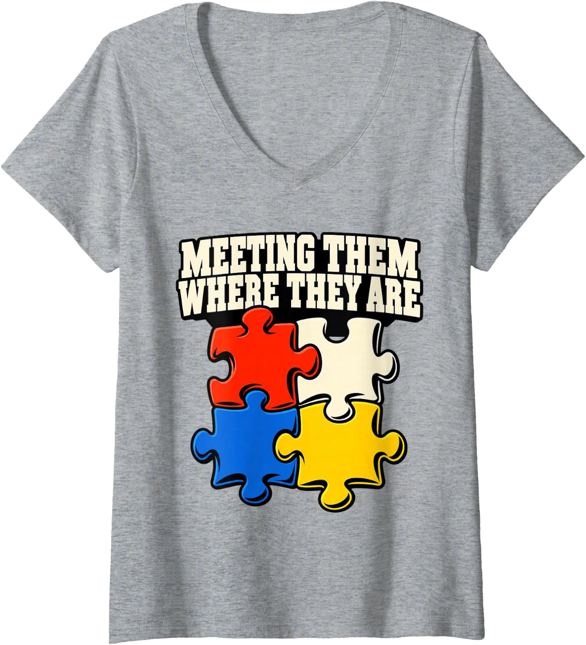 Women's Special Education Meeting Them Where They are Aide Puzzle V-Neck T-Shirt - Heather Grey