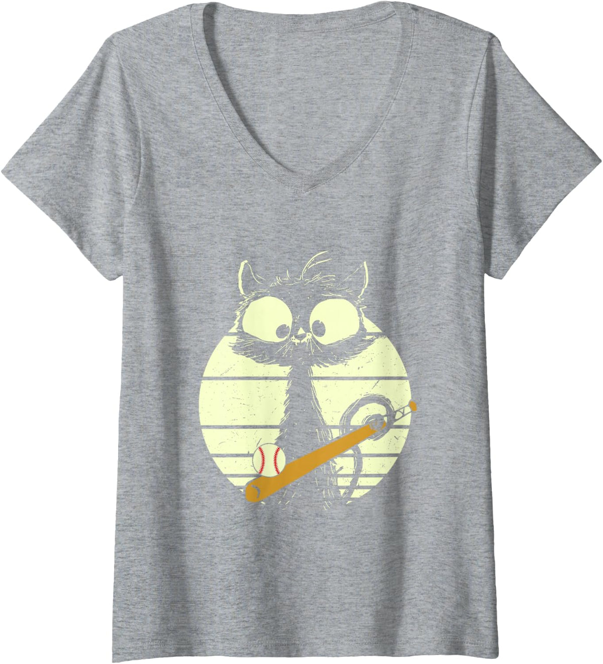 Women's Cat Baseball Baseball Player Cat Cute Funny Cat V-Neck T-Shirt - Heather Grey