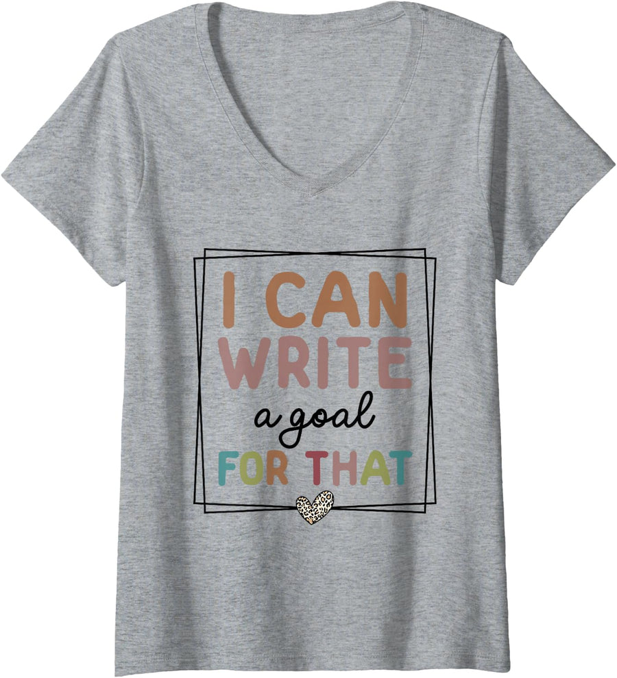 Women's I Can Write a Goal for that Retro Special Education Teacher V-Neck T-Shirt - Heather Grey