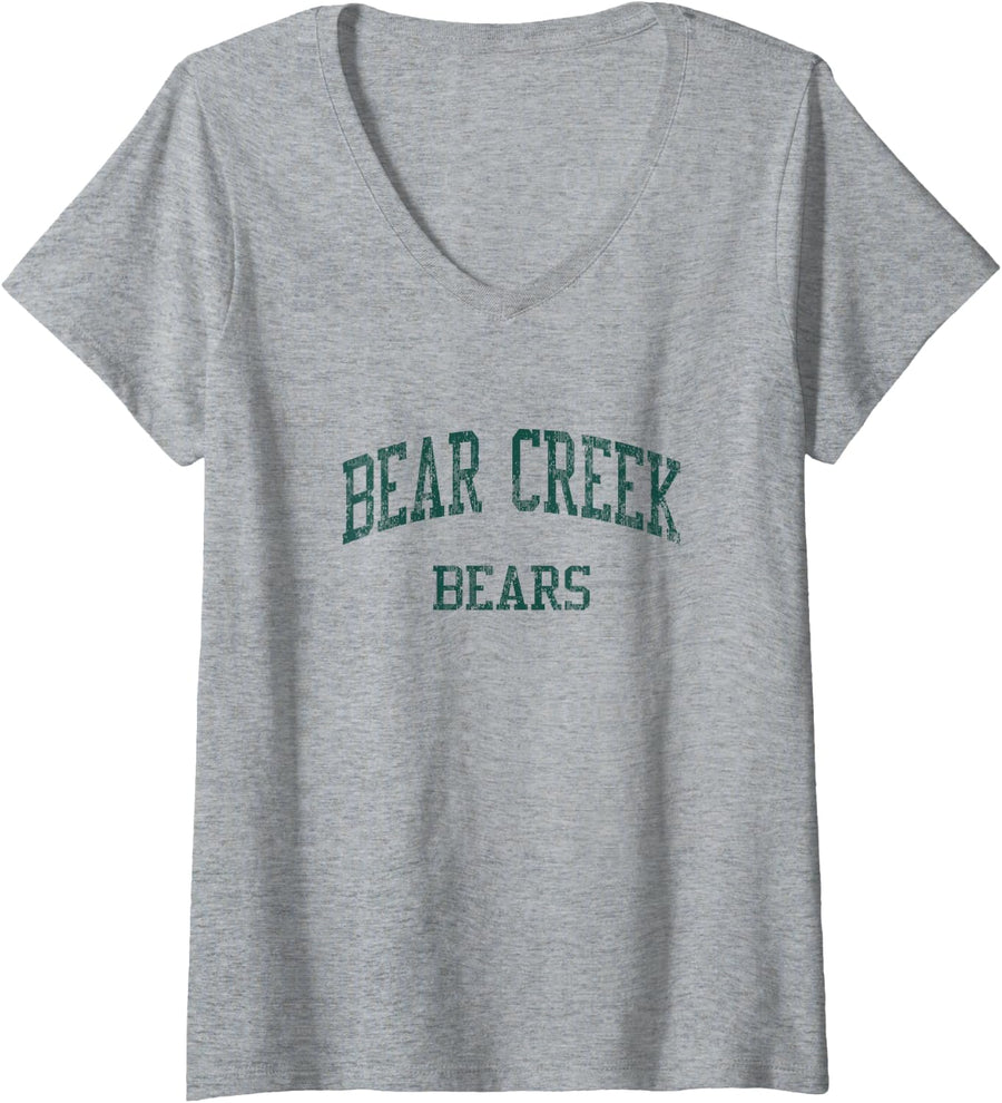 Womens Bear Creek High School HS Lakewood CO Vintage Sports V-Neck T-Shirt - Heather Grey