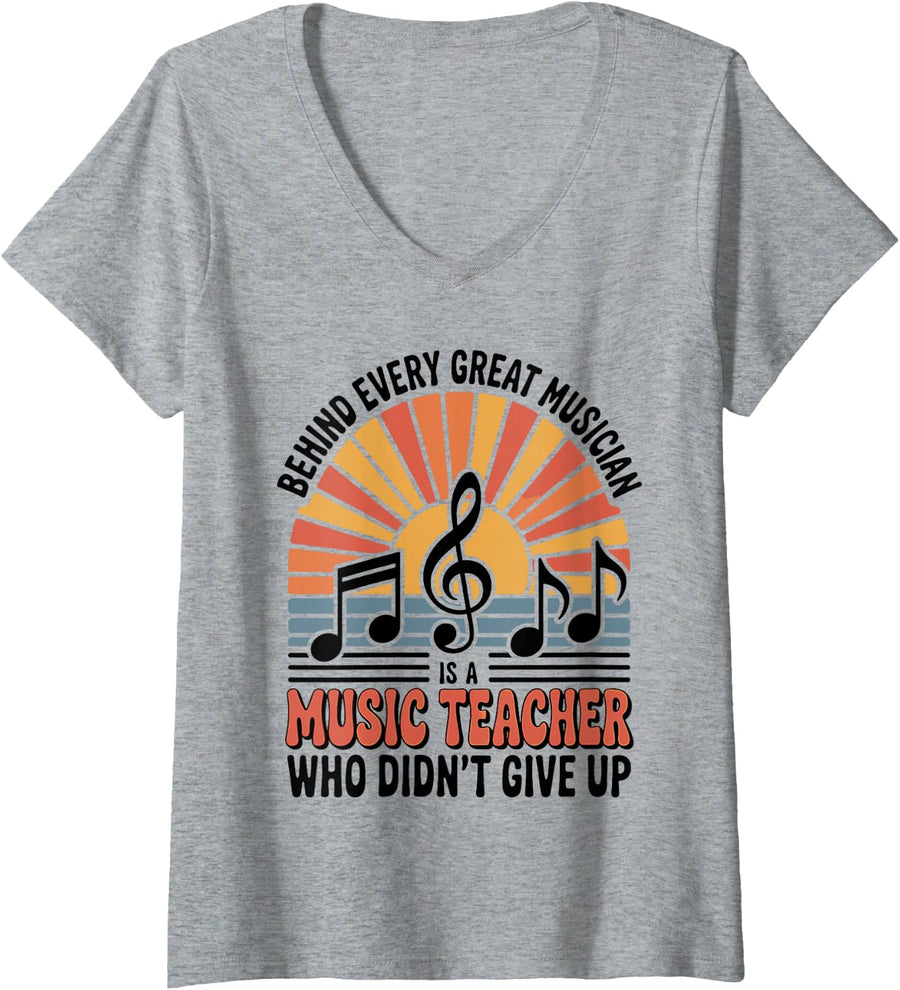 Women's Behind Every Great Musician is A Music Teacher V-Neck T-Shirt - Heather Grey