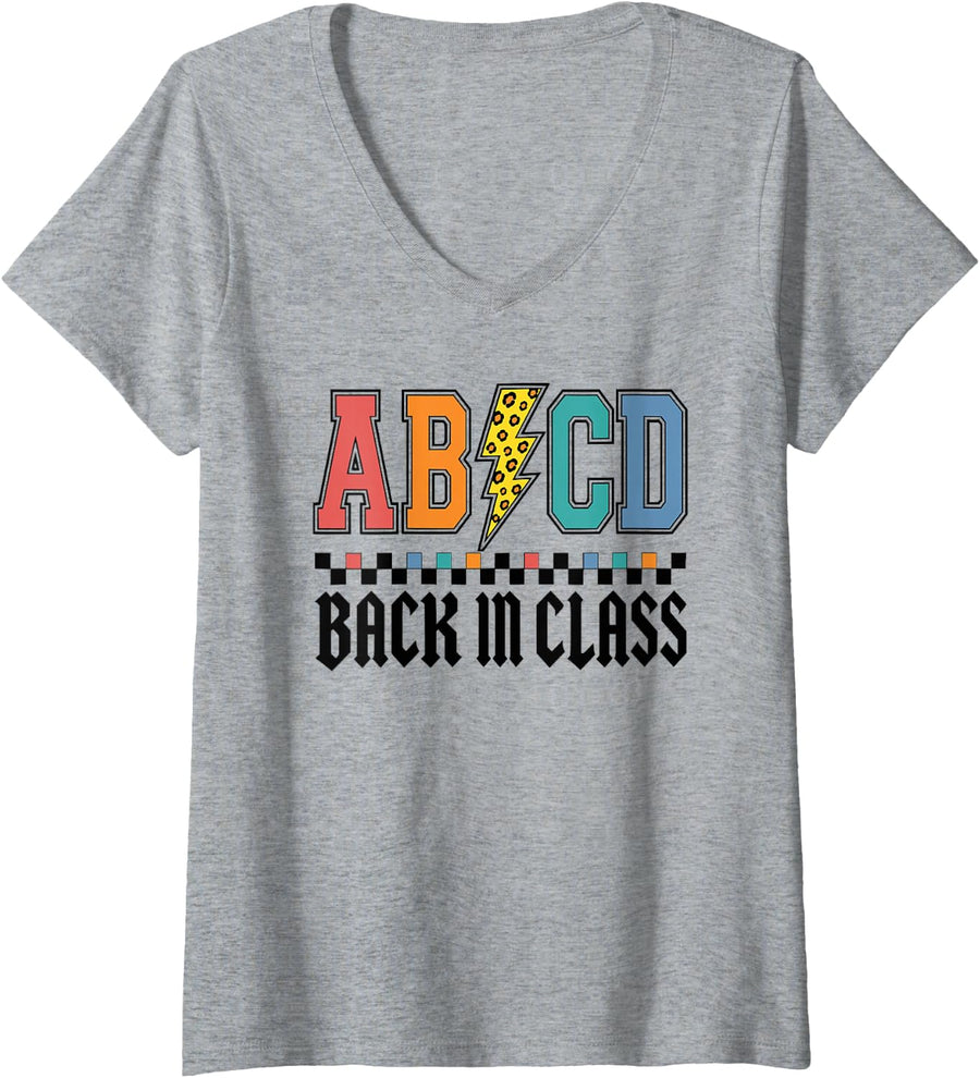 Women's ABCD Back in Class Music Teacher Student V-Neck T-Shirt - Heather Grey