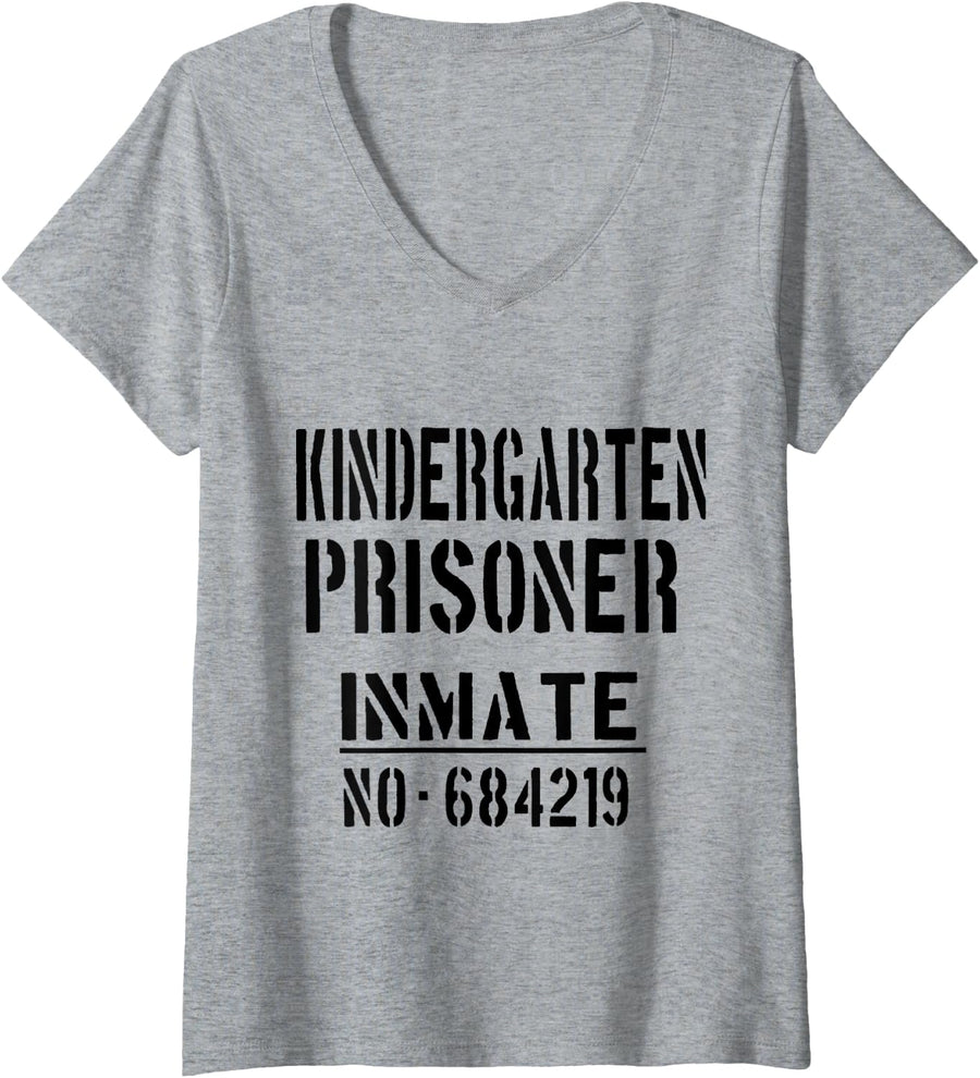 Women's Kindergarten Teacher/Prisoner Halloween Costume Teacher V-Neck T-Shirt - Heather Grey