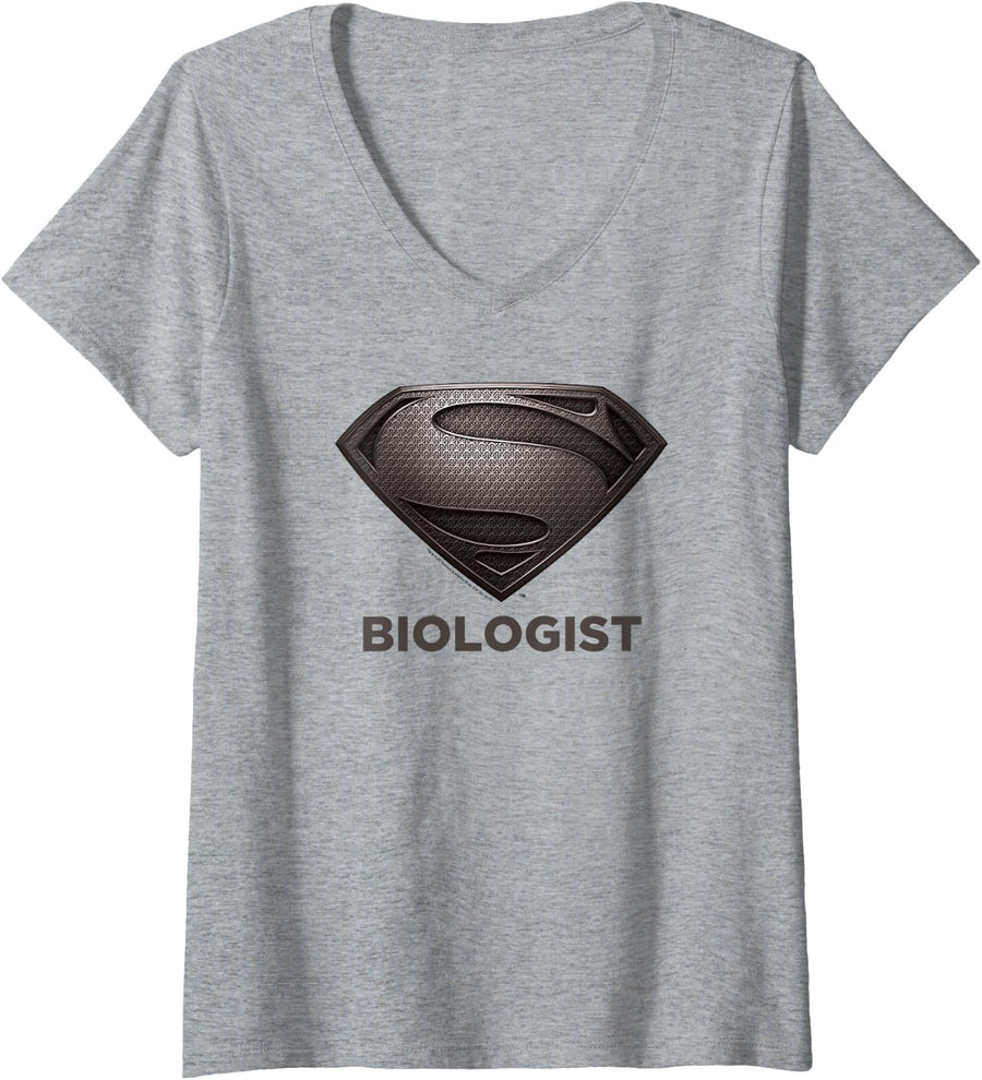 Women's Superman Man of Steel Super Biologist V-Neck T-Shirt - Heather Grey