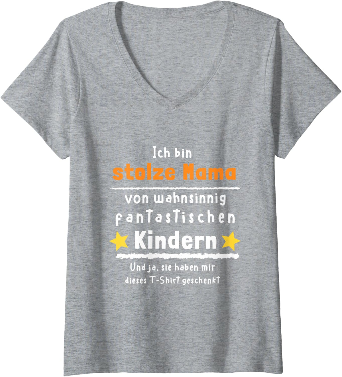 Women's Proud Mom of Fantastic Kids - German Quote Mother’s Day V-Neck T-Shirt - Heather Grey
