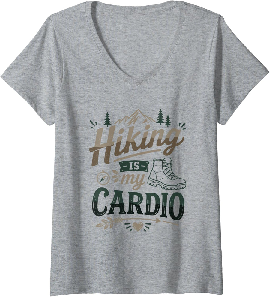 Women's Hiking is My Cardio Mountain Hiker V-Neck T-Shirt - Heather Grey