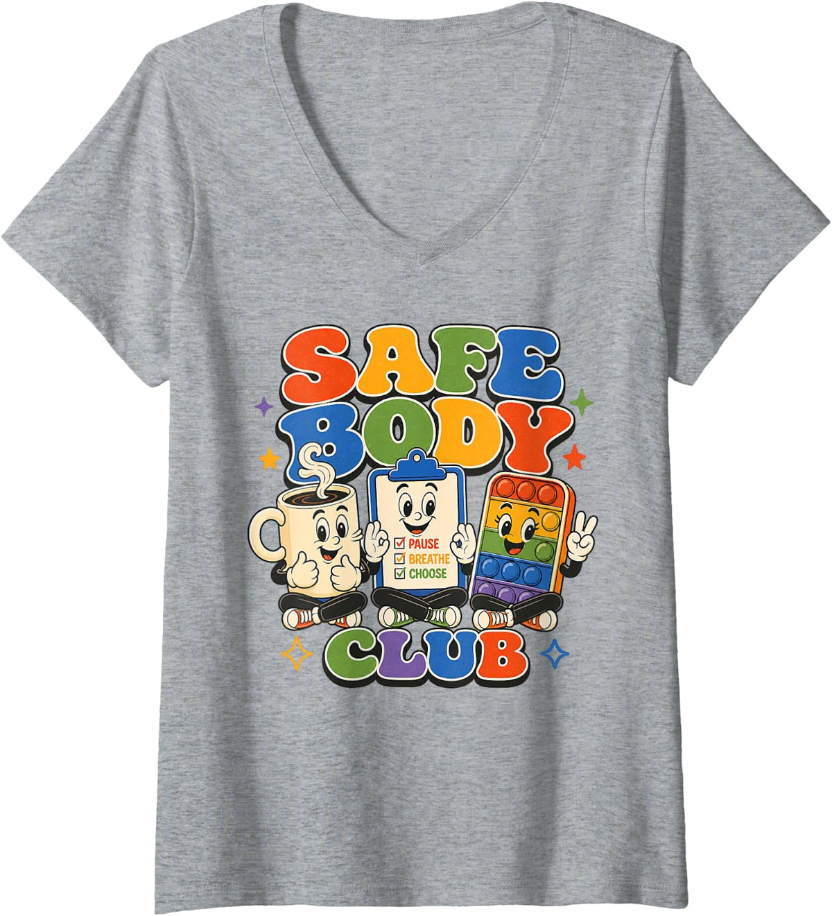 Women's SPED Teacher para Retro 70s Behavior para Professional Cute V-Neck T-Shirt - Heather Grey